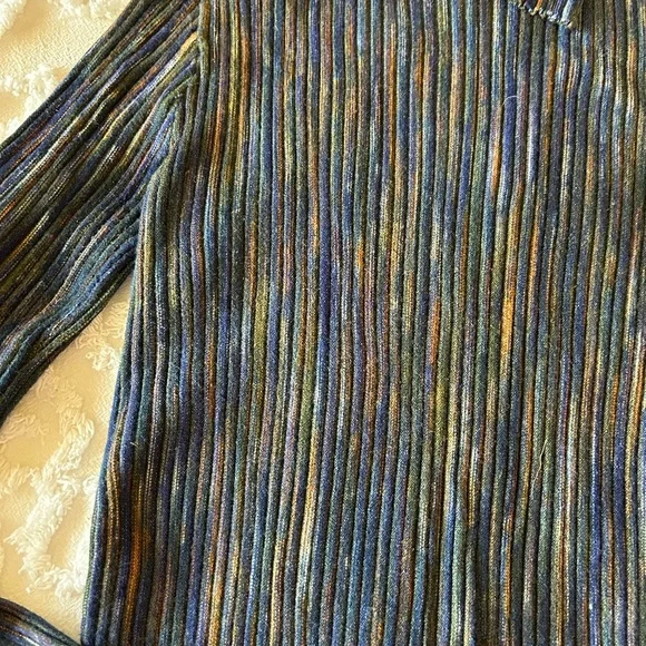 Project cowl neck ribbed pullover, navy multi colored, size S - Picture 2 of 2